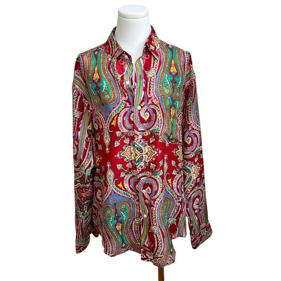 POLO by RALPH LAUREN Men's Multi-Color Paisley Silk Western Shirt Size Large - Picture 1 of 8